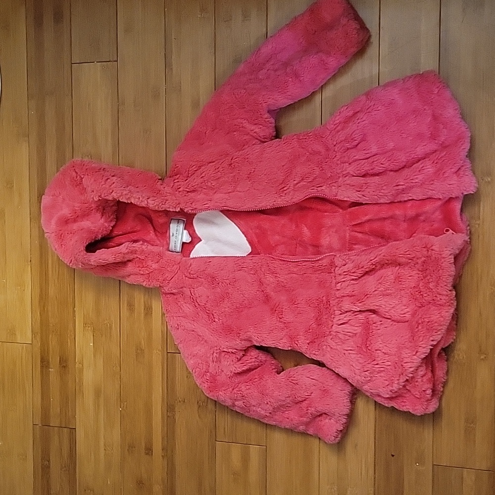 Girls pink faux fur American Widgeon coat sz 6